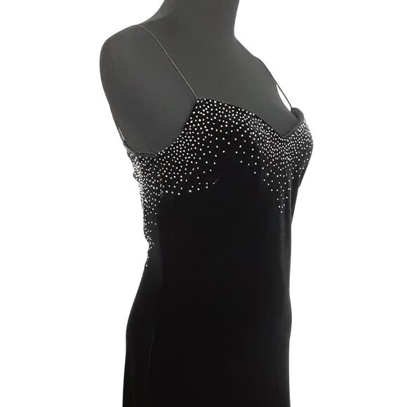 Vintage Y2K Velour Evening Gown Bodycon Beaded Floor Length Cutout Dress Sexy - Picture 3 of 12